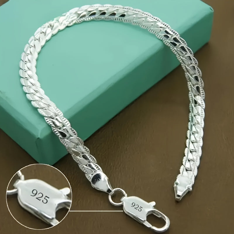 Unisex 6mm 925 Sterling Silver Flat Chain Bracelet – Timeless Elegance for Any Occasion!