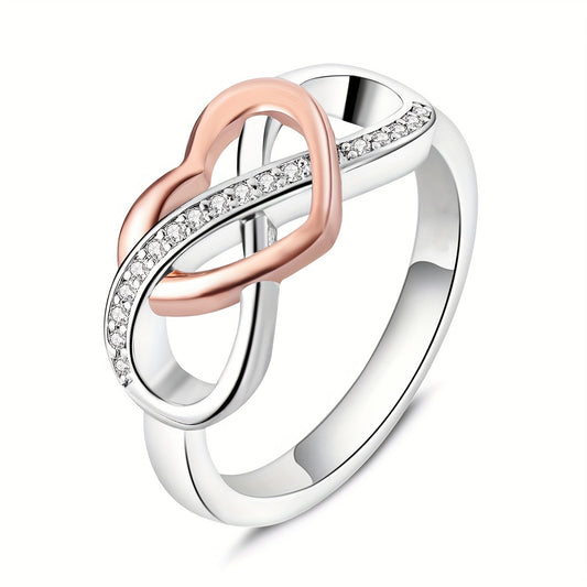 925 Sterling Silver Two-Tone Cross Love Ring – Elegant Rose Gold Luxury with Sparkling Zirconia!