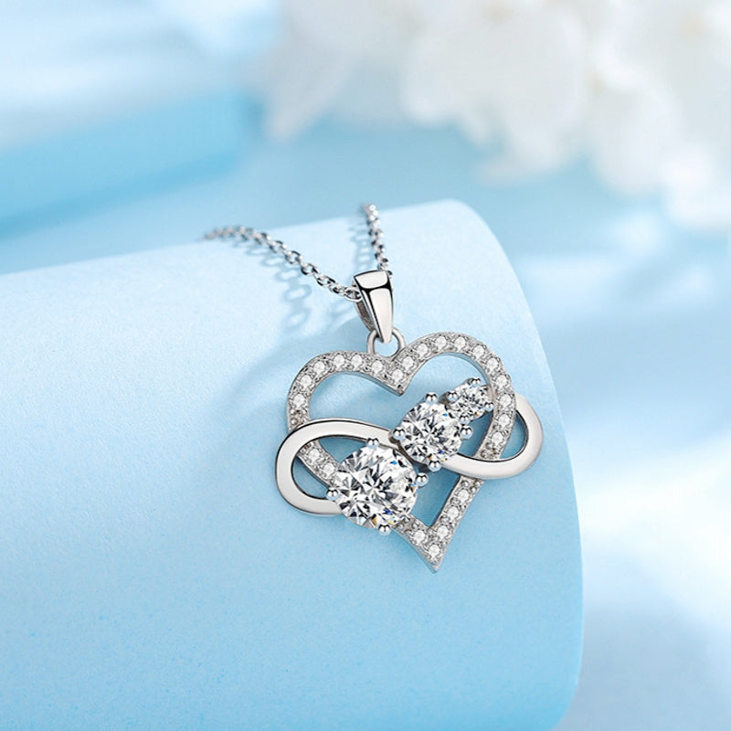 Elegant 1.8 Carat Moissanite Double Heart Pendant Necklace – The Perfect Luxury Gift for Her!