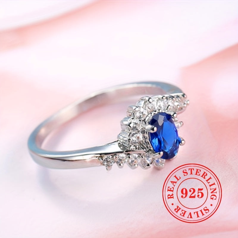 Stunning S925 Silver Oval Blue Gemstone Ring – Perfect for Weddings and Parties!