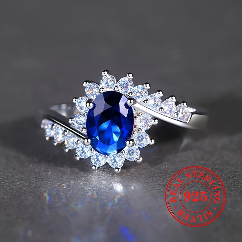 Stunning S925 Silver Oval Blue Gemstone Ring – Perfect for Weddings and Parties!