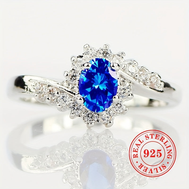 Stunning S925 Silver Oval Blue Gemstone Ring – Perfect for Weddings and Parties!