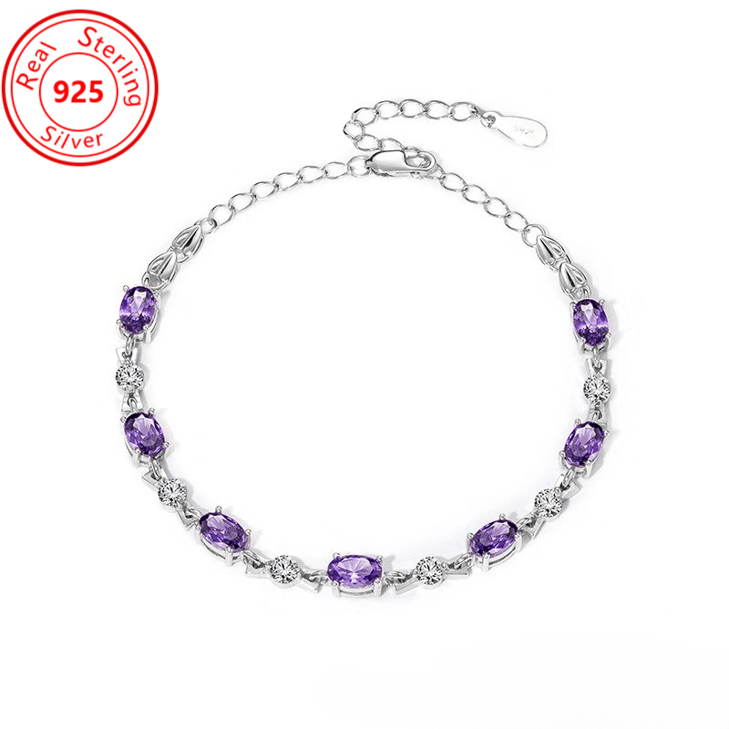 Elegant 925 Sterling Silver Amethyst Bracelet – Vintage Platinum-Plated Luxury for Any Occasion!