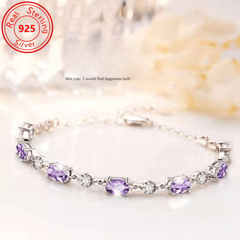 Elegant 925 Sterling Silver Amethyst Bracelet – Vintage Platinum-Plated Luxury for Any Occasion!