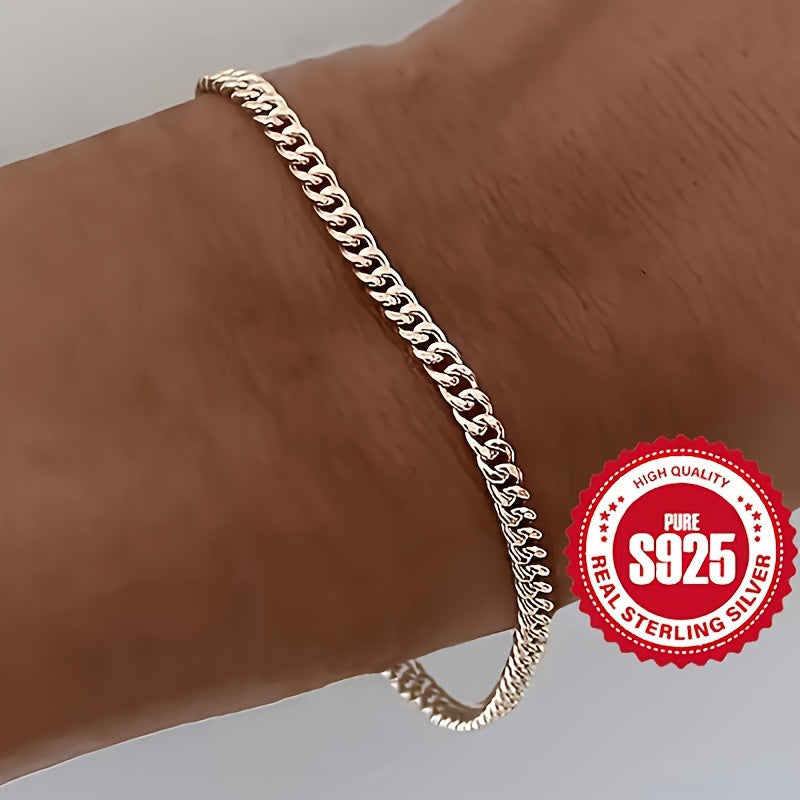 5pcs 925 Sterling Silver Cuban Chain Bracelets – Sleek Urban Fashion Accessories for Women!