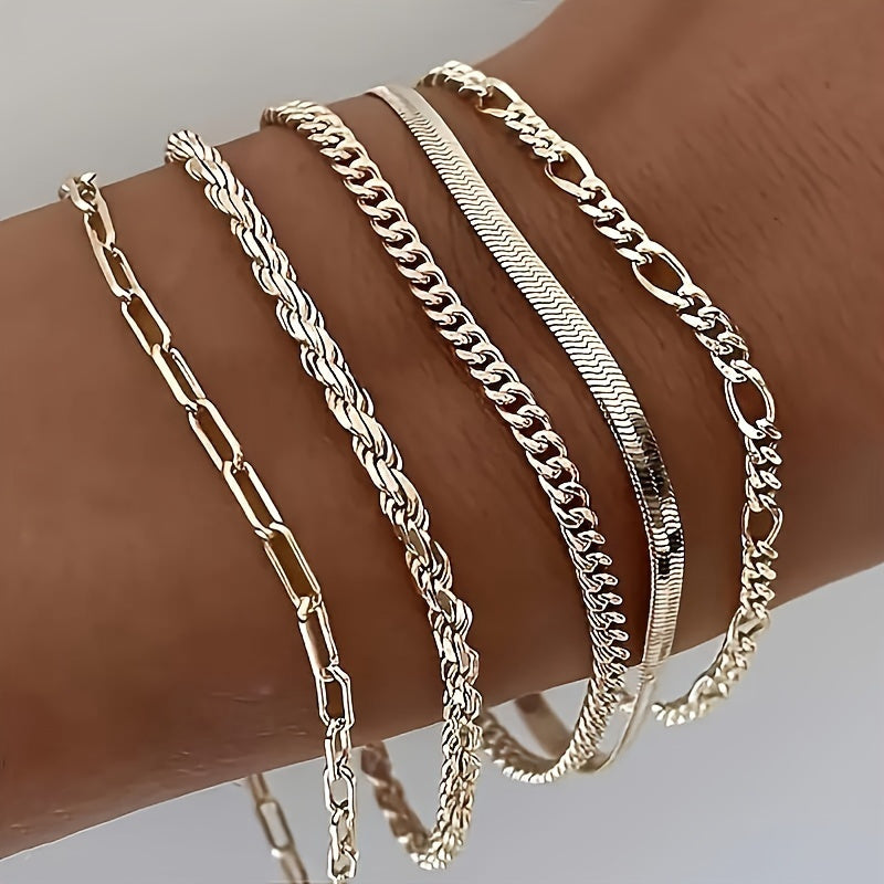 5pcs 925 Sterling Silver Cuban Chain Bracelets – Sleek Urban Fashion Accessories for Women!