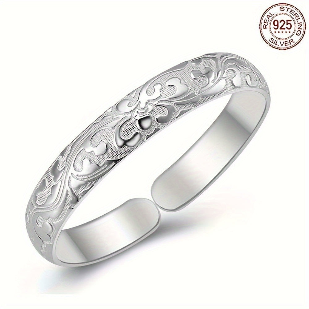 925 Sterling Silver Floral Open Cuff – Elegant, Adjustable, and Perfect for Gifting!