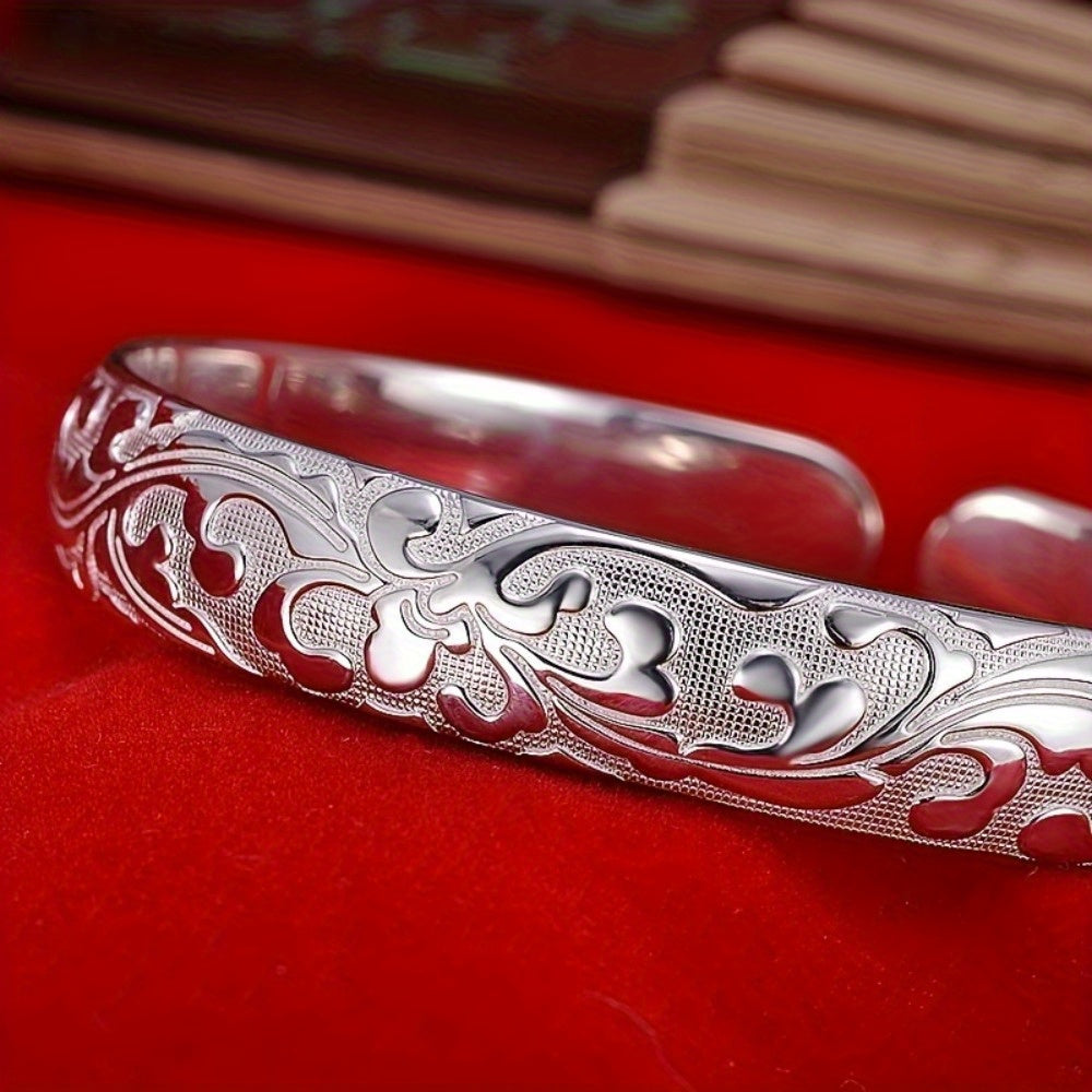 925 Sterling Silver Floral Open Cuff – Elegant, Adjustable, and Perfect for Gifting!