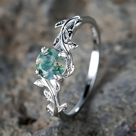 925 Sterling Silver Water Grass Agate Ring – A Unique Valentine’s Day Gift for Her!