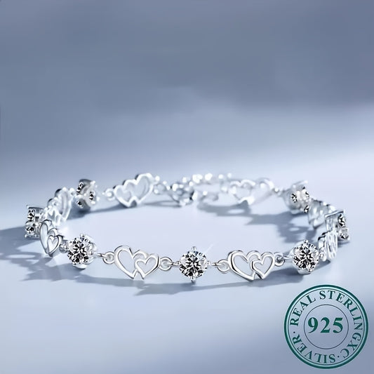 Elegant S925 Sterling Silver Heart Bracelet – The Perfect Thanksgiving Gift for Her!