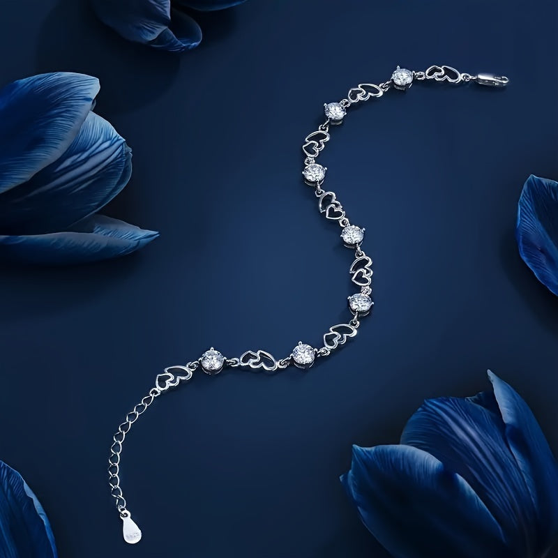 Elegant S925 Sterling Silver Heart Bracelet – The Perfect Thanksgiving Gift for Her!