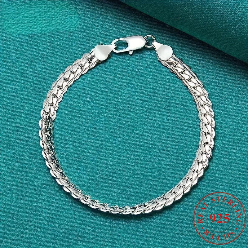 Unisex 6mm 925 Sterling Silver Flat Chain Bracelet – Timeless Elegance for Any Occasion!