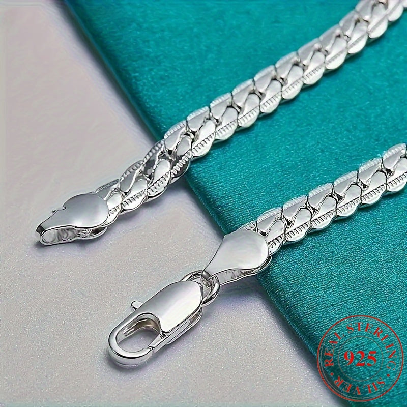 Unisex 6mm 925 Sterling Silver Flat Chain Bracelet – Timeless Elegance for Any Occasion!