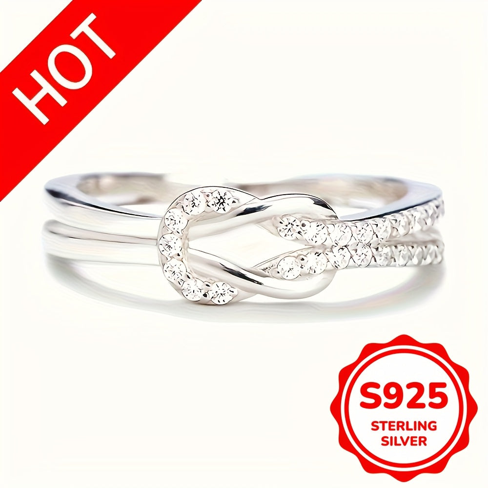 Exquisite Knot-Shaped 925 Sterling Silver Ring – A Sparkling Statement of Elegance and Love!