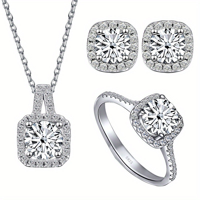 Sparkle in Style: 1CT Moissanite 925 Sterling Silver Jewelry Set – A Luxurious Gift for Your Special Someone!