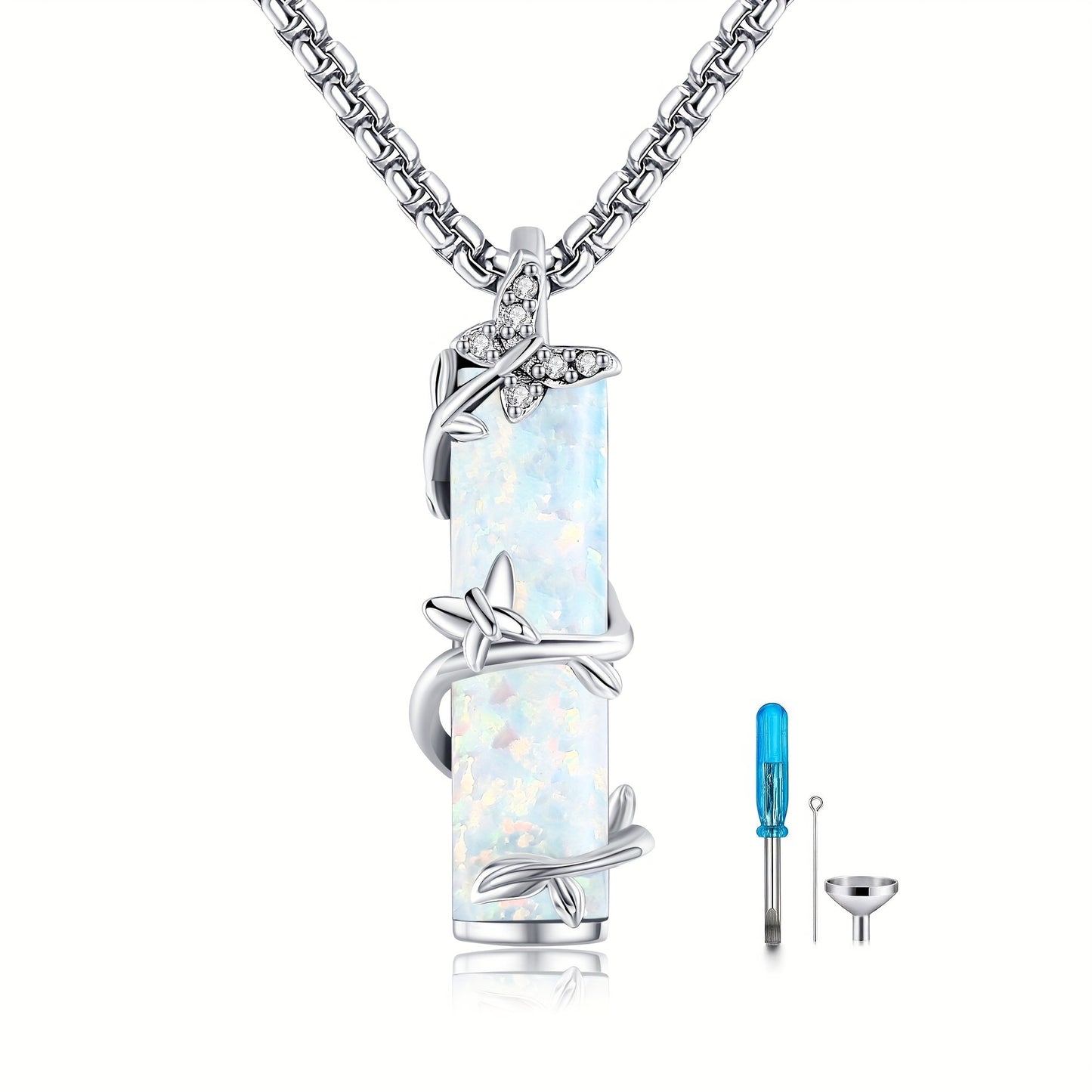 Elegant Opal 3D Bar Urn Necklace – Timeless Cremation Jewelry for Cherished Memories