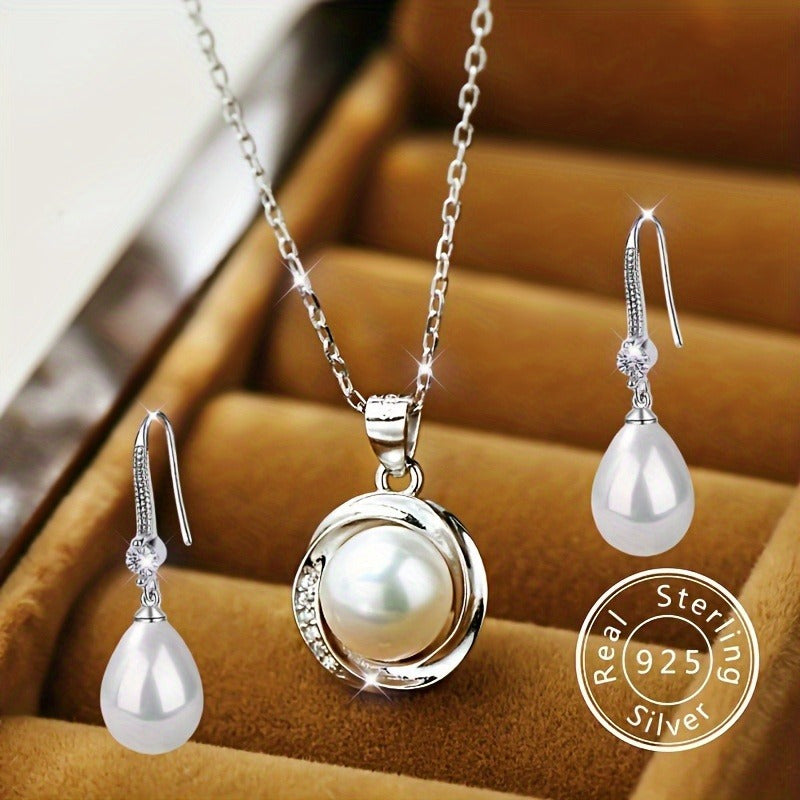 Elegant Simplicity: 925 Sterling Silver Freshwater Pearl Jewelry Set – Perfect for Any Occasion!