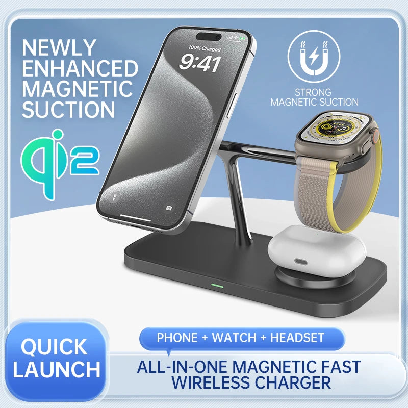 QI2 Wireless Charging Station for Apple 3 in 1 Wireless Charger Stand Dock Watch and Phone Charger Station for Apple Watch 8/7/S