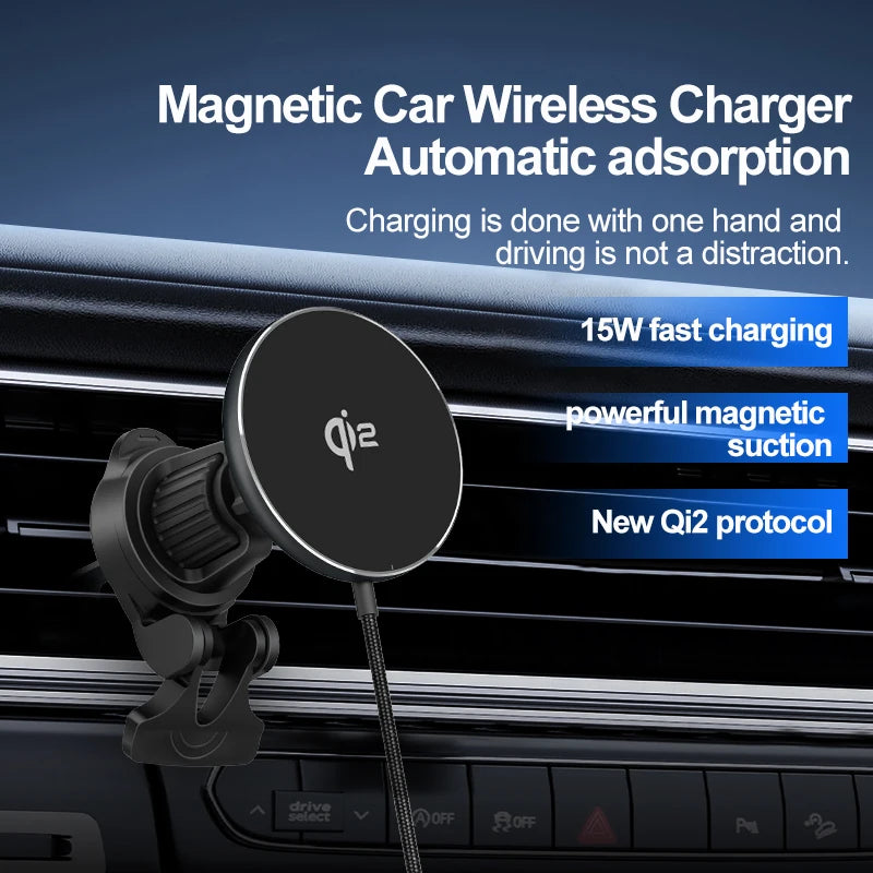 Magnetic Wireless Charger Qi2 15W Fast Charging For iPhone 12 13 14 15 16 Pro Max Air Vent Car Phone Holder Charger Stand Sation