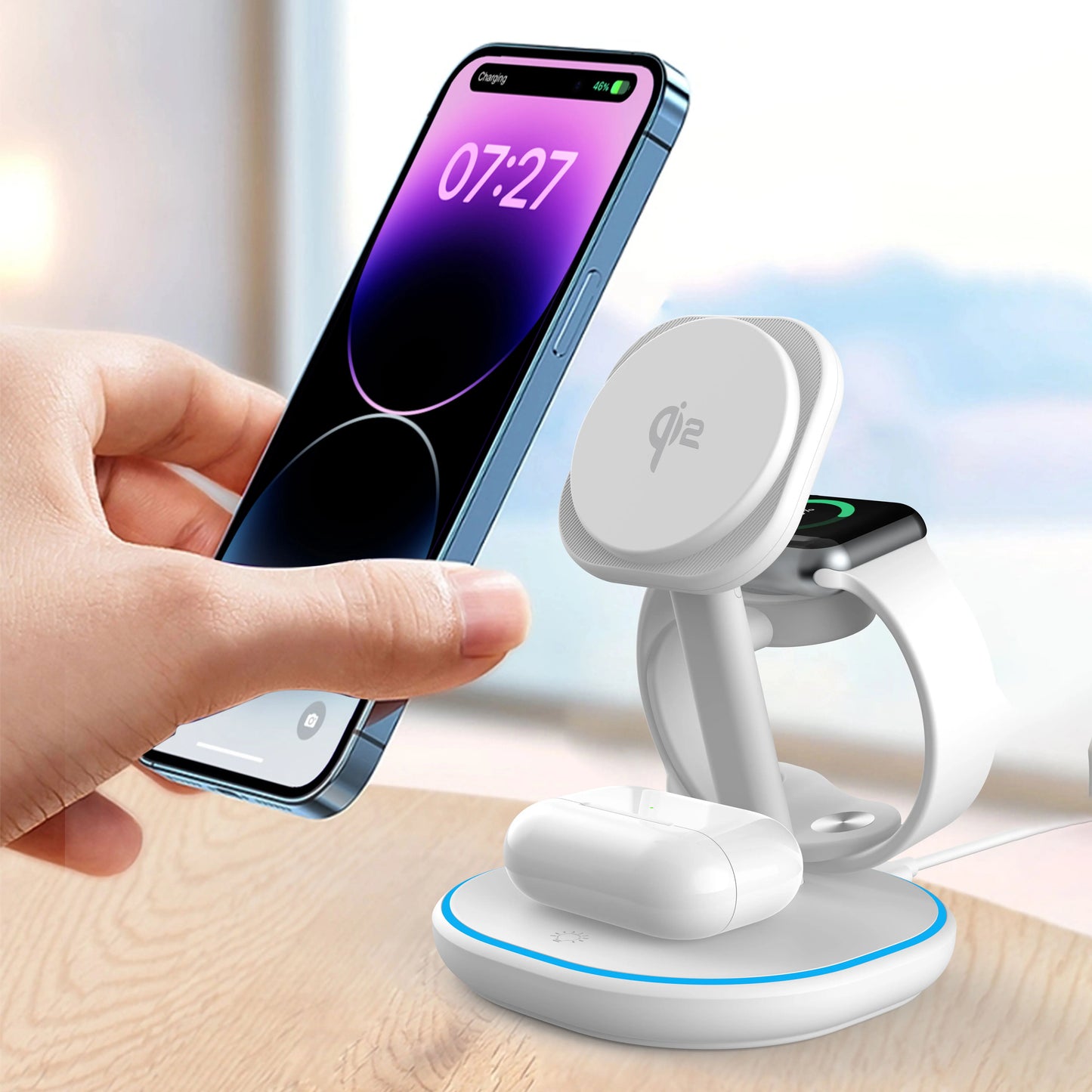 3 in 1 Wireless Charger Qi2 15W For iPhone 16 15 14 13 12 Fast Charging Station For Apple Watch 9 8 7 6 5 for Airpods pro stand