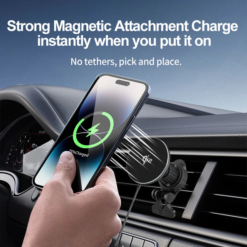 Magnetic Wireless Charger Qi2 15W Fast Charging For iPhone 12 13 14 15 16 Pro Max Air Vent Car Phone Holder Charger Stand Sation