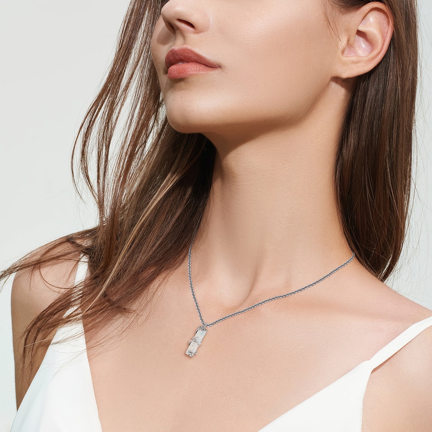 Elegant Opal 3D Bar Urn Necklace – Timeless Cremation Jewelry for Cherished Memories