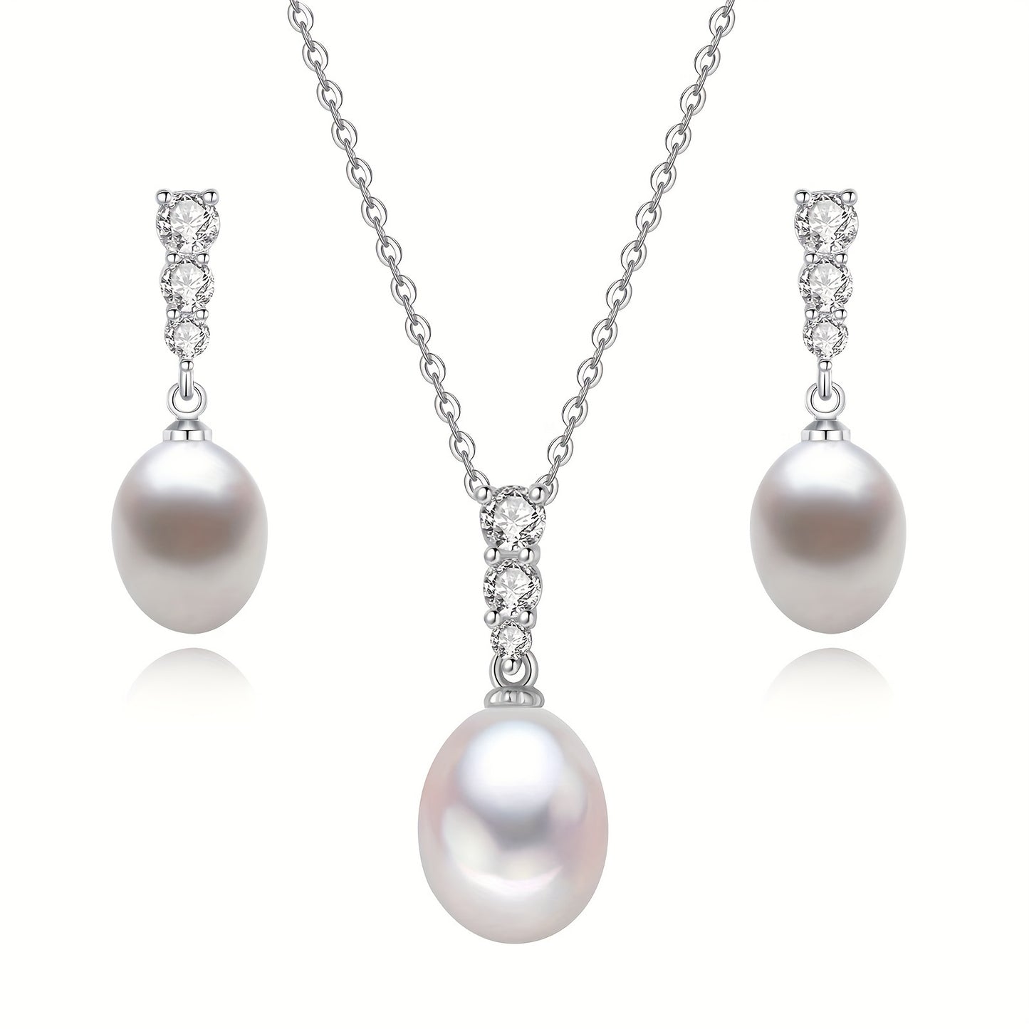 Elegant 925 Sterling Silver Freshwater Pearl Necklace & Earrings Set – Timeless Sophistication for Any Occasion!