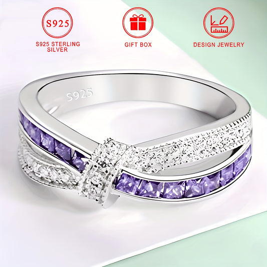 Elegant 925 Sterling Silver Purple Bow Ring – Perfect Valentine’s Day Gift for Her!