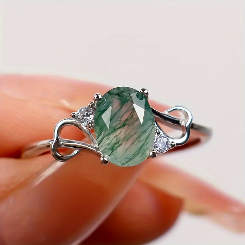 925 Sterling Silver Moss Agate Ring – Unique Stone Design for Brides Who Love Elegance!