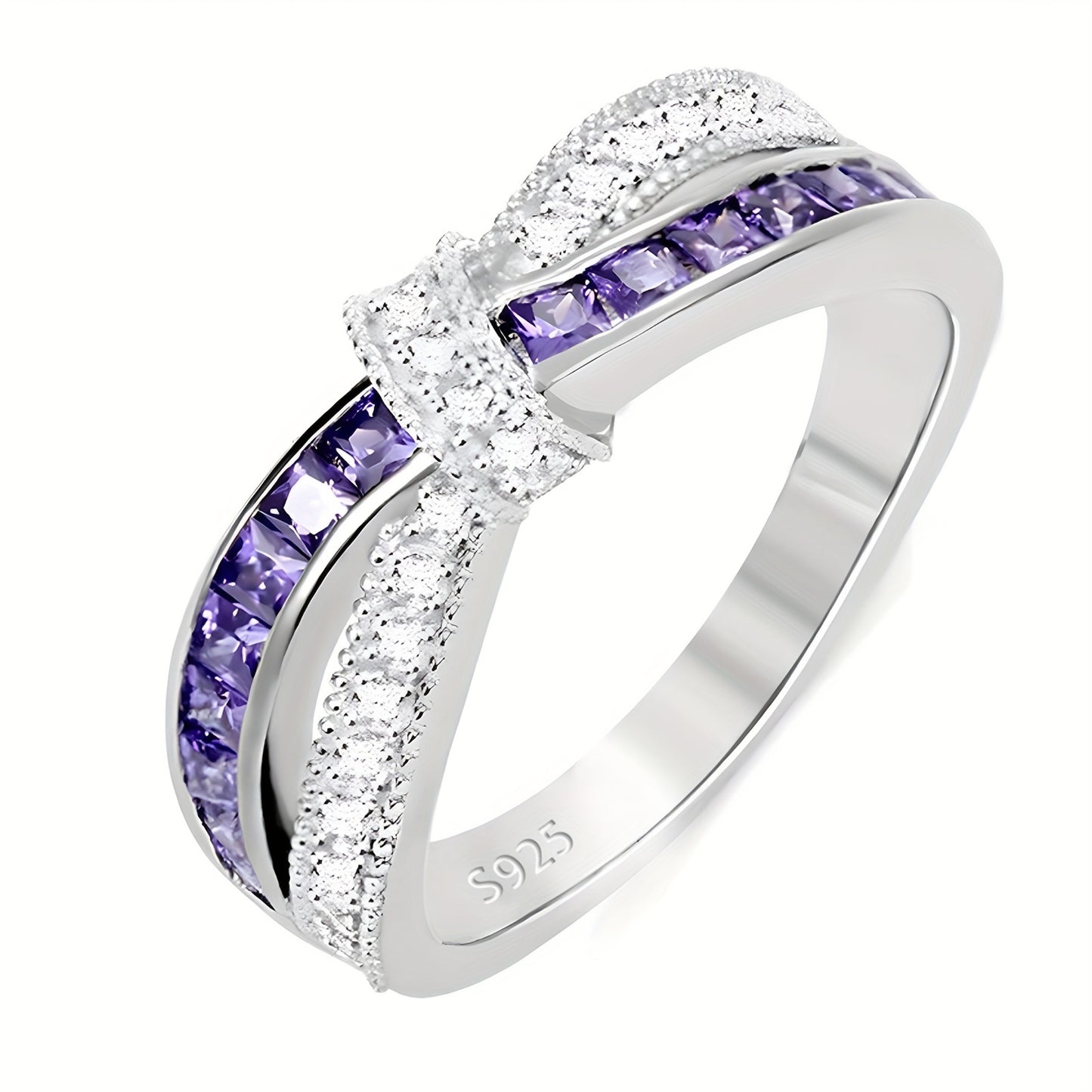 Elegant 925 Sterling Silver Purple Bow Ring – Perfect Valentine’s Day Gift for Her!