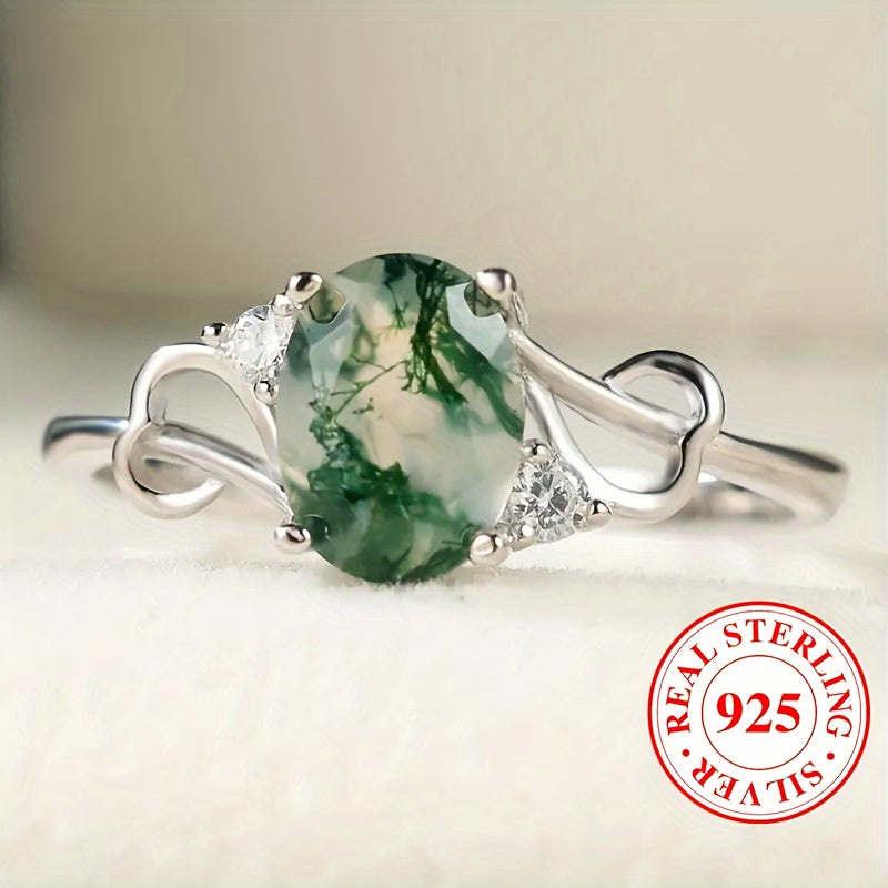 925 Sterling Silver Moss Agate Ring – Unique Stone Design for Brides Who Love Elegance!