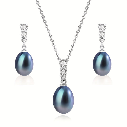 Elegant 925 Sterling Silver Freshwater Pearl Necklace & Earrings Set – Timeless Sophistication for Any Occasion!