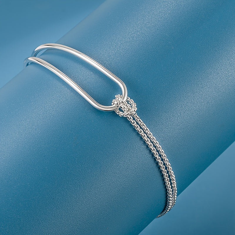 Elegant 925 Sterling Silver Geometric Bracelet – Natural Stone Beauty for Everyday Chic!