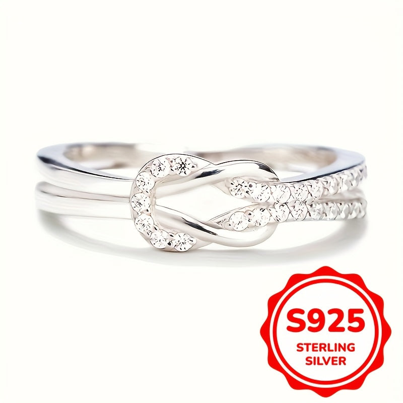 Exquisite Knot-Shaped 925 Sterling Silver Ring – A Sparkling Statement of Elegance and Love!