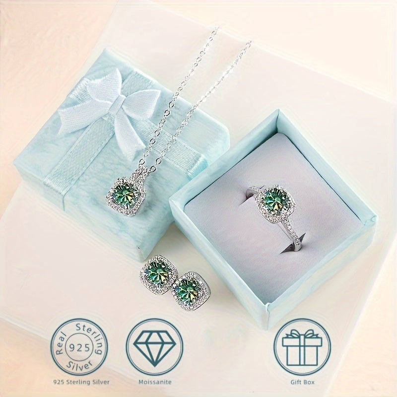 Sparkle in Style: 1CT Moissanite 925 Sterling Silver Jewelry Set – A Luxurious Gift for Your Special Someone!